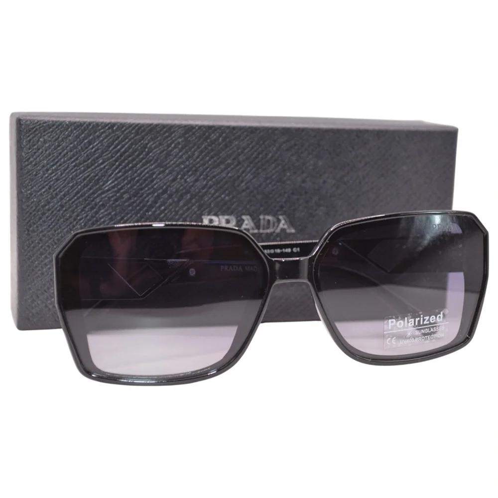 Prada Women’s Polarized Sunglasses | Black/Gunmetal | Gray-Purple Gradient - Picture 14 of 16